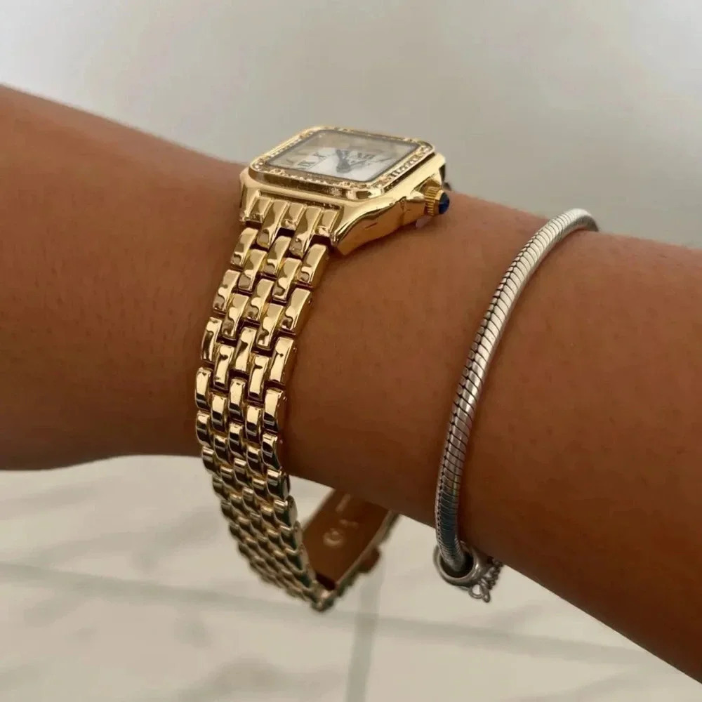 Panthere Classic Rectangle Gold Crystal Watch - Picture 5 of 17
